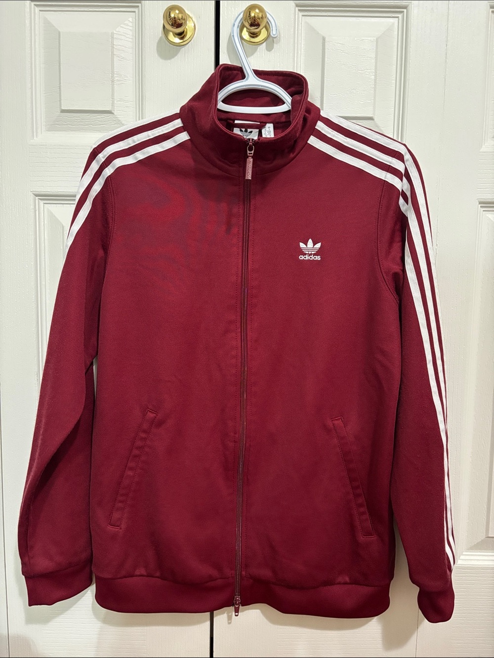adidas burgundy/red Track Jacket with White Stripes size small